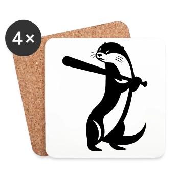 Otter Baseball Silhouette - Coasters (set of 4) - white - Front