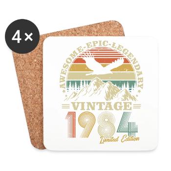 Vintage 1984 Vintage cadeau d'anniversaire rétro - Dessous de verre (lot de 4) - blanc - Devant