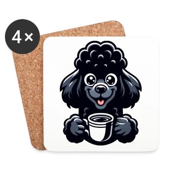Pudel und Kaffee Frühaufsteher Motiv - Untersetzer (4er-Set) - Weiß - Vorne