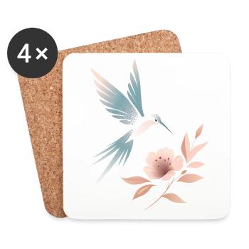 Colibri floral - Dessous de verre (lot de 4) - blanc - Devant