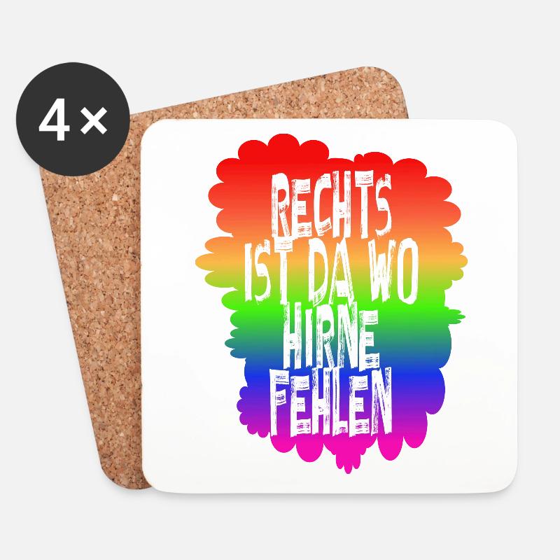 Rechts ist da wo Hirne fehlen - Untersetzer (4er-Set) - Weiß