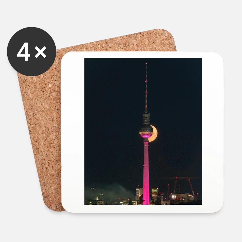 Pinker Berliner Fernsehturm mit großem Mond - Untersetzer (4er-Set) - Weiß