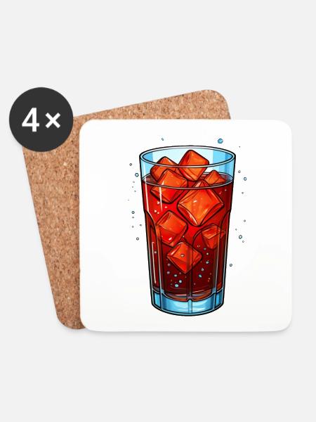 Glas Cola mit Eiswürfeln - Untersetzer (4er-Set) - Weiß