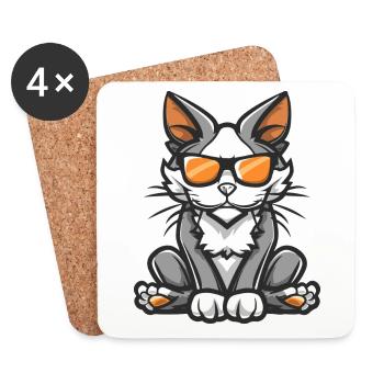 Cat Cool Comic - Coasters (set of 4) - white - Front