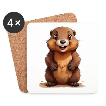Marmotte mignonne - Dessous de verre (lot de 4) - blanc - Devant
