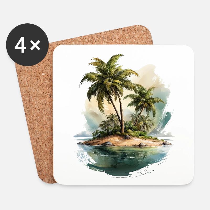 Eine einsame Insel mit Palmen - Untersetzer (4er-Set) - Weiß