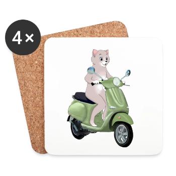 CAT ON A GREEN SCOOTER - Coasters (set of 4) - white - Front