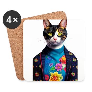 Wonderful domestic short-haired cat waits lonely - Coasters (set of 4) - white - Front