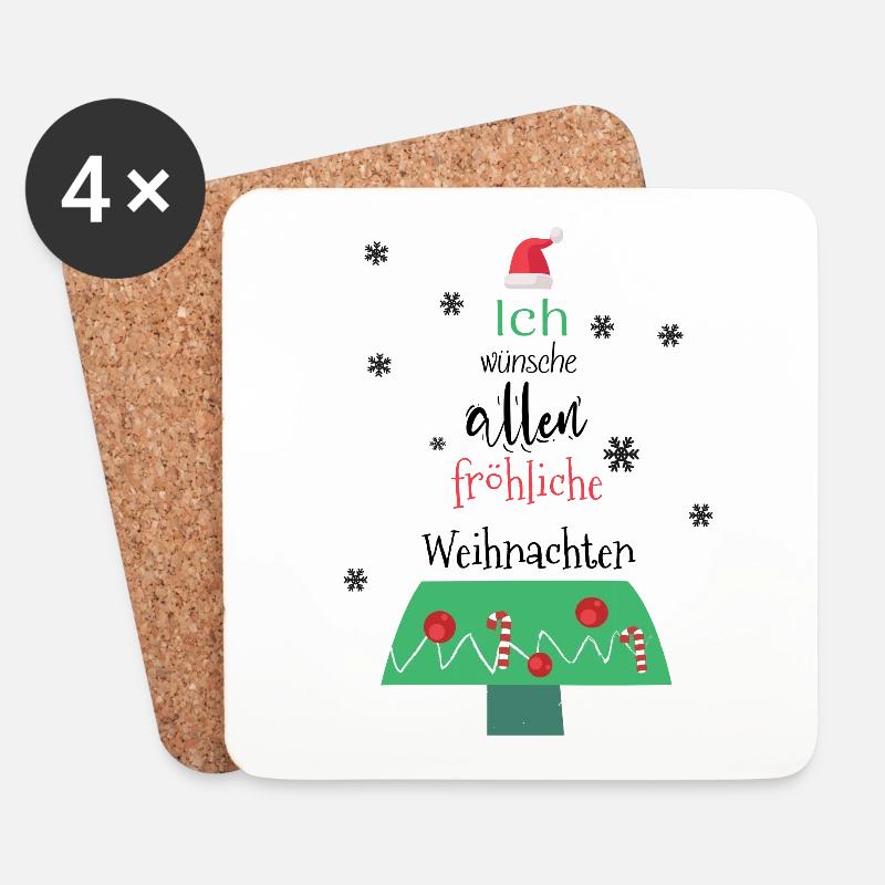 Fröhliche Weihnachten süße Weihnachtswünsche Baum - Untersetzer (4er-Set) - Weiß