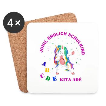 Dabbing Unicorn - Juhu, endlich Schulkind - Untersetzer (4er-Set) - Weiß - Vorne