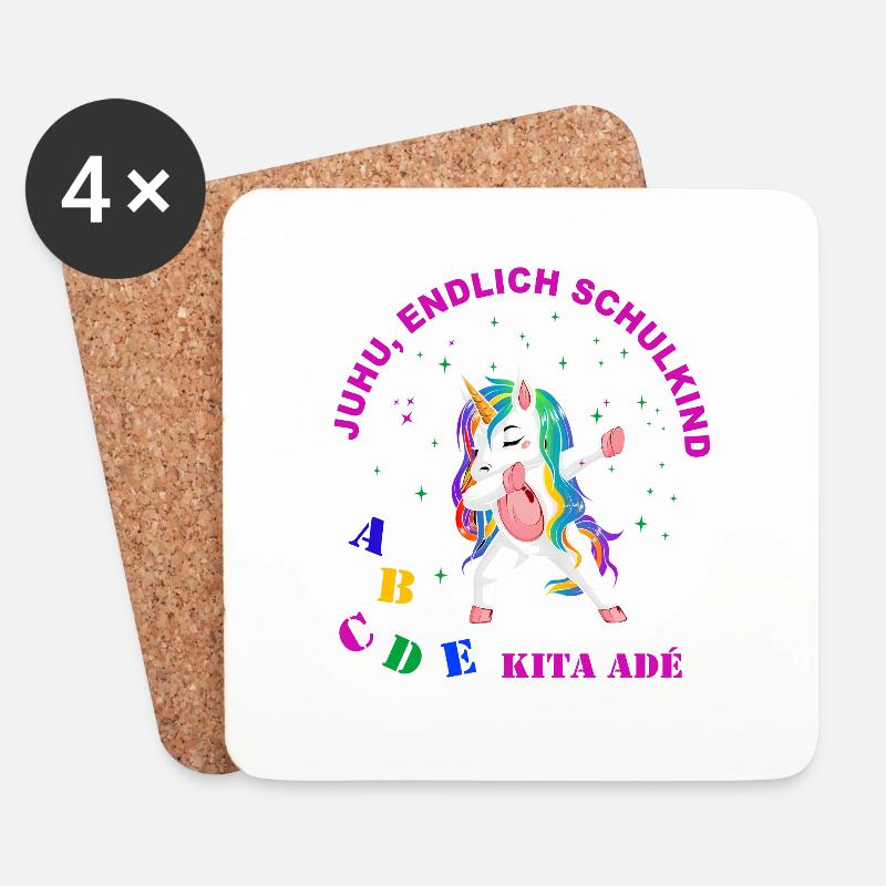 Dabbing Unicorn - Juhu, endlich Schulkind - Untersetzer (4er-Set) - Weiß