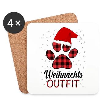 Hund mit Weihnachtsmütze Hundebesitzer Weihnachten - Untersetzer (4er-Set) - Weiß - Vorne