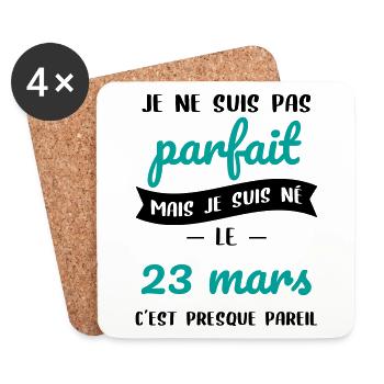 Anniversaire - Pas parfait mais né le 23 Mars - Dessous de verre (lot de 4) - blanc - Devant