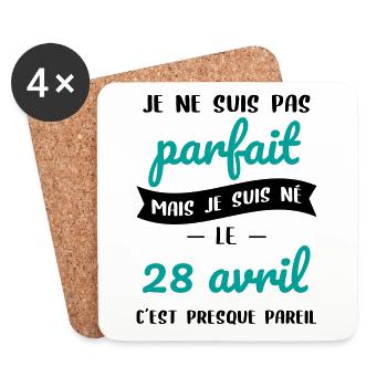 Anniversaire - Pas parfait mais né le 28 Avril - Dessous de verre (lot de 4) - blanc - Devant