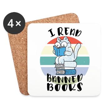 Ich lese verbotene Bücher Katze - Untersetzer (4er-Set) - Weiß - Vorne