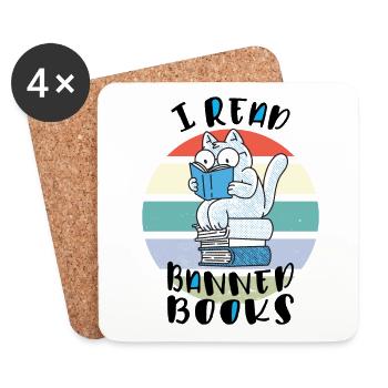 Ich lese verbotene Bücher Katze - Untersetzer (4er-Set) - Weiß - Vorne
