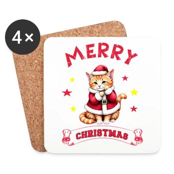 Joyeux Noël Catmas Chaton Chat Mignon - Dessous de verre (lot de 4) - blanc - Devant