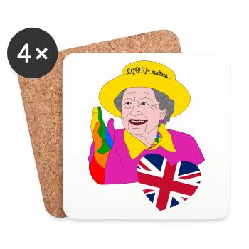 Queen in Regenbogenfarben mit Union Jack Herz - Untersetzer (4er-Set) - Weiß - Vorne