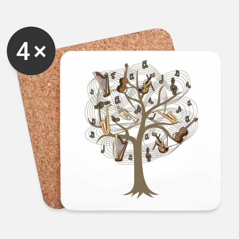Musiker Baum / Orchester Musiknoten Geschenkidee - Untersetzer (4er-Set) - Weiß