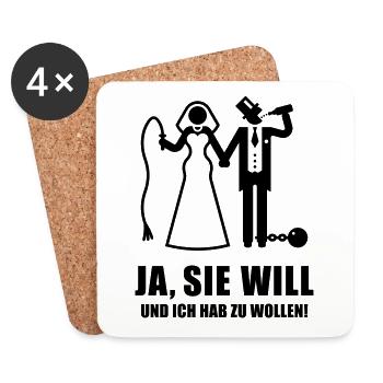 Ja, Sie Will … (Bräutigam, Junggesellenabschied B) - Untersetzer (4er-Set) - Weiß - Vorne