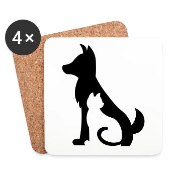 Chien simple chat / cadeau - anniversaire / chat et chien - Dessous de verre (lot de 4) - blanc - Devant