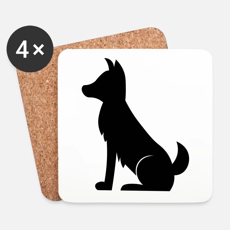 Simple schwarzer Hund / simple black dog - Untersetzer (4er-Set) - Weiß