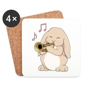 Mignon lapin trompettiste - Dessous de verre (lot de 4) - blanc - Devant