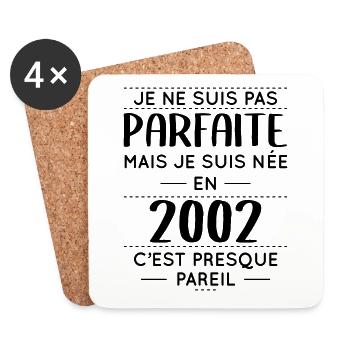 Anniversaire 20 ans - Pas parfaite née en 2002 - Dessous de verre (lot de 4) - blanc - Devant