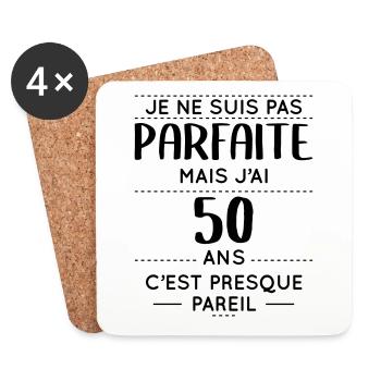 Anniversaire 50 ans - Pas parfaite mais 50 ans - Dessous de verre (lot de 4) - blanc - Devant