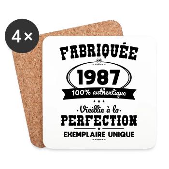 Anniversaire 35 ans - Fabriquée en 1987 - Dessous de verre (lot de 4) - blanc - Devant