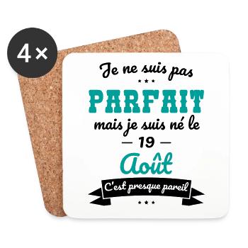 Anniversaire - Pas parfait mais né le 19 Août - Dessous de verre (lot de 4) - blanc - Devant