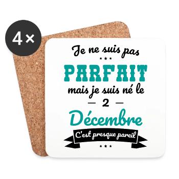 Anniversaire - Pas parfait mais né le 2 Décembre - Dessous de verre (lot de 4) - blanc - Devant