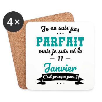 Anniversaire - Pas parfait mais né le 11 Janvier - Dessous de verre (lot de 4) - blanc - Devant