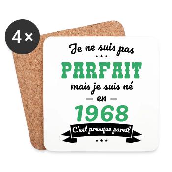 Anniversaire 55 ans - Pas parfait mais né en 1968 - Dessous de verre (lot de 4) - blanc - Devant