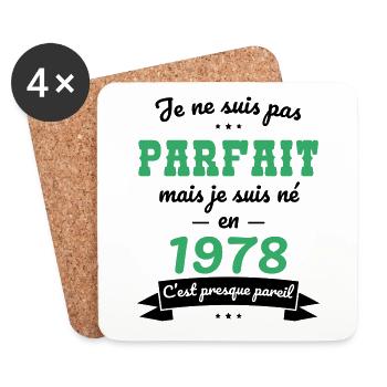 Anniversaire 45 ans - Pas parfait mais né en 1978 - Dessous de verre (lot de 4) - blanc - Devant