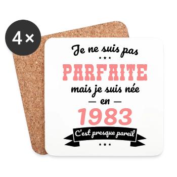 Anniversaire 40 ans - Pas parfaite née en 1983 - Dessous de verre (lot de 4) - blanc - Devant