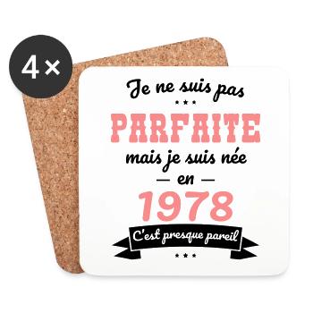 Anniversaire 45 ans - Pas parfaite née en 1978 - Dessous de verre (lot de 4) - blanc - Devant