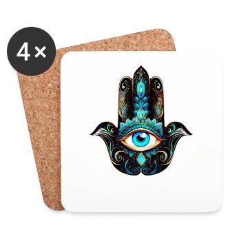 Hamsa Hand, Allsehendes Auge, Nazar, Schutzsymbol - Untersetzer (4er-Set) - Weiß - Vorne