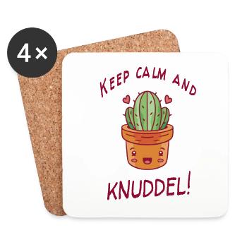 Kaktus Humor Keep Calm And Knuddel Geschenkidee - Untersetzer (4er-Set) - Weiß - Vorne