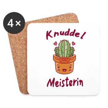 Kaktus Humor Knuddel Meisterin Geschenkidee - Untersetzer (4er-Set) - Weiß - Vorne