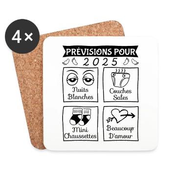 Prévisions pour 2025,idée cadeau futurs parents - Dessous de verre (lot de 4) - blanc - Devant