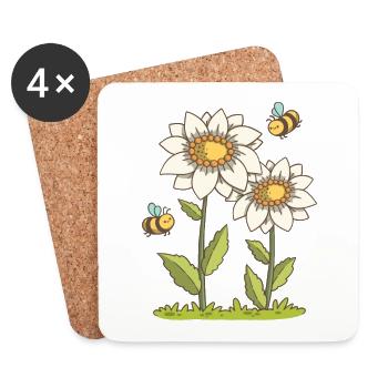 Bienen und Blüten - Untersetzer (4er-Set) - Weiß - Vorne