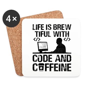 Café Codage Programmeur Codeur Développeur Nerd Coff - Dessous de verre (lot de 4) - blanc - Devant
