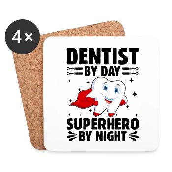 Dentiste Le jour Super-héros La nuit Dentisterie dentaire - Dessous de verre (lot de 4) - blanc - Devant
