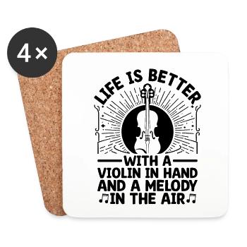Life Is Better With A Violin In Hand And A Melody - Coasters (set of 4) - white - Front