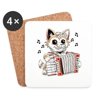 Cat Playing Accordion Musician Accordionist Accord - Coasters (set of 4) - white - Front