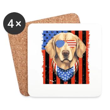 American Flag Golden Retriever GR Dog Retrievers - Coasters (set of 4) - white - Front