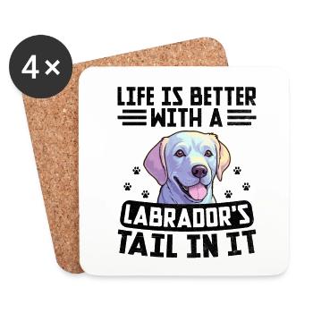 La vie est meilleure avec la queue d’un labrador Labrad - Dessous de verre (lot de 4) - blanc - Devant