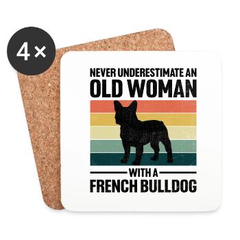 Ne sous-estimez jamais une vieille femme avec un bul français - Dessous de verre (lot de 4) - blanc - Devant