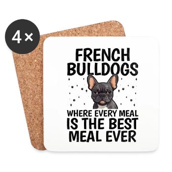 Bouledogues français où chaque repas est le meilleur repas - Dessous de verre (lot de 4) - blanc - Devant